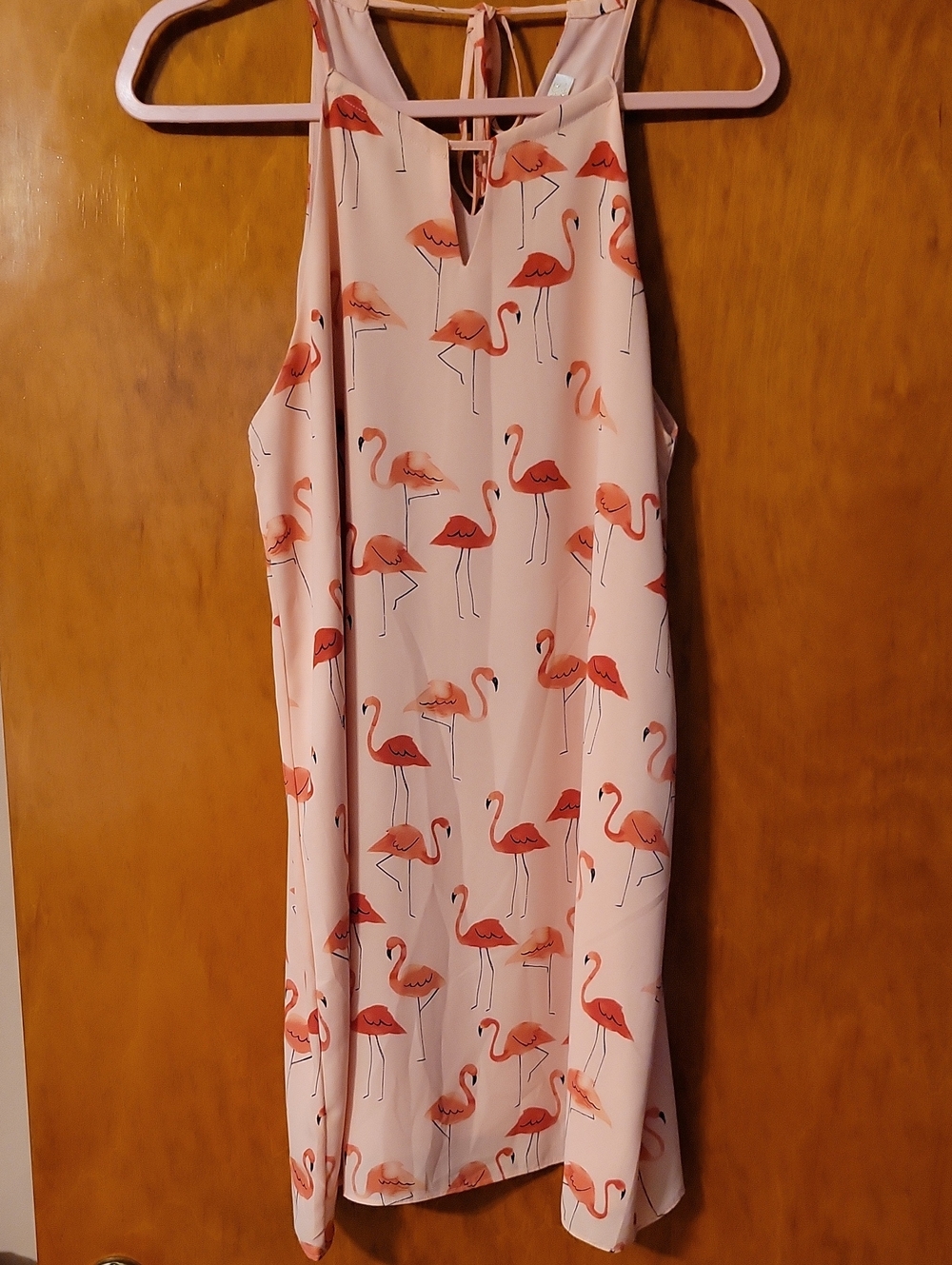 Sleeveless Light Pink Flamingo Print Summer Dress